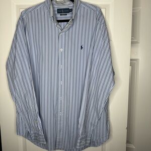 Ralph Lauren Men's Blue and White Striped Shirt